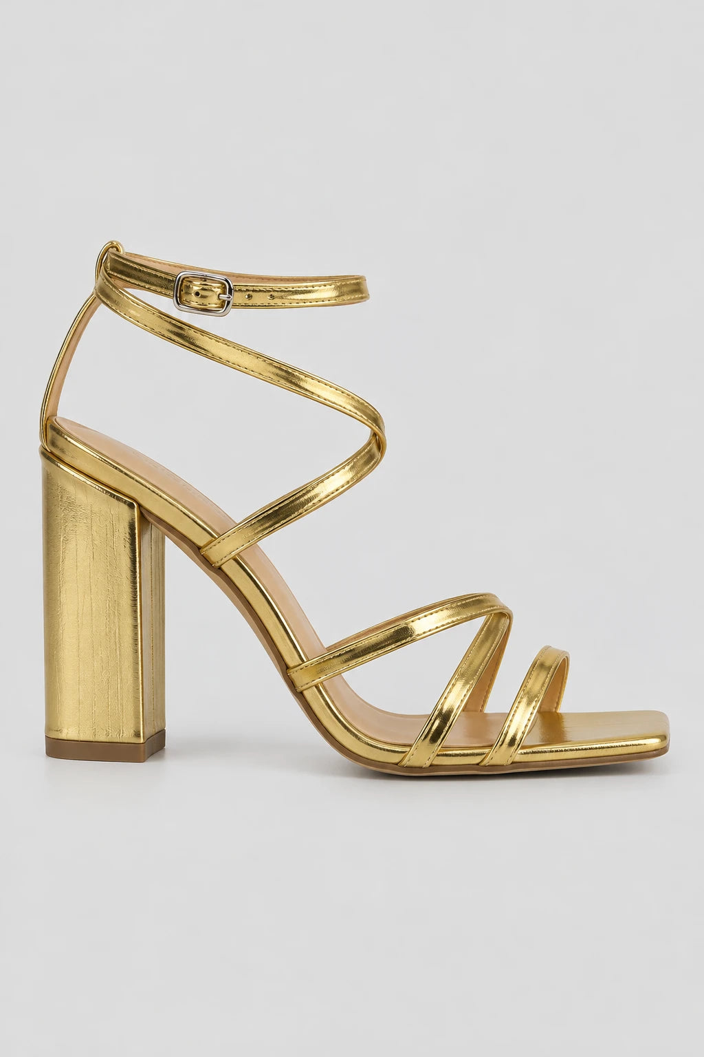 Sandalias Con Tacon Doradas Dorado Cuadrado