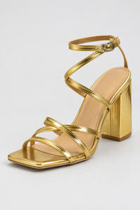 Sandalias Con Tacon Doradas Dorado Cuadrado