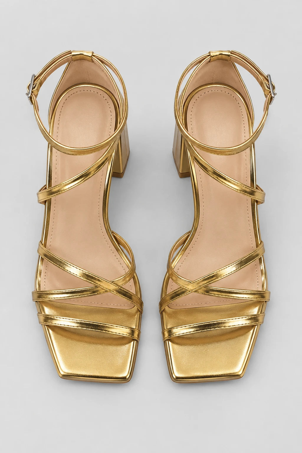 Sandalias Con Tacon Doradas Dorado Cuadrado