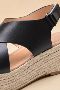Sandalias Con Tacon Negras De Cuña Plataforma De Yute
