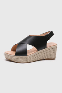Sandalias Con Tacon Negras De Cuña Plataforma De Yute