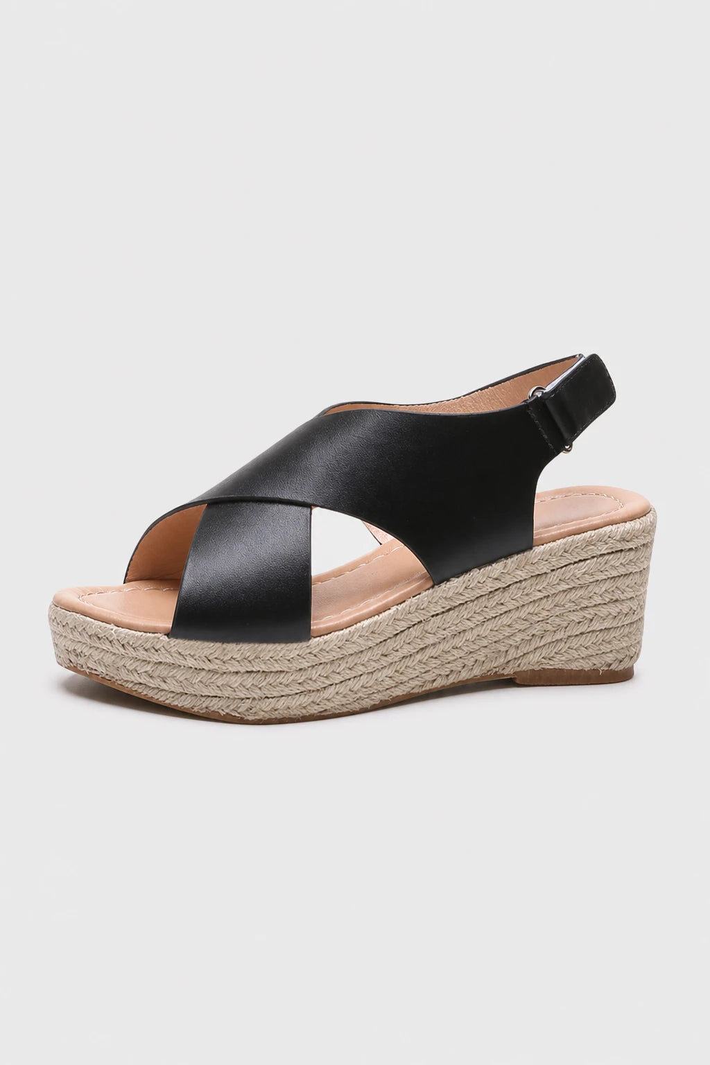 Sandalias Con Tacon Negras De Cuña Plataforma De Yute