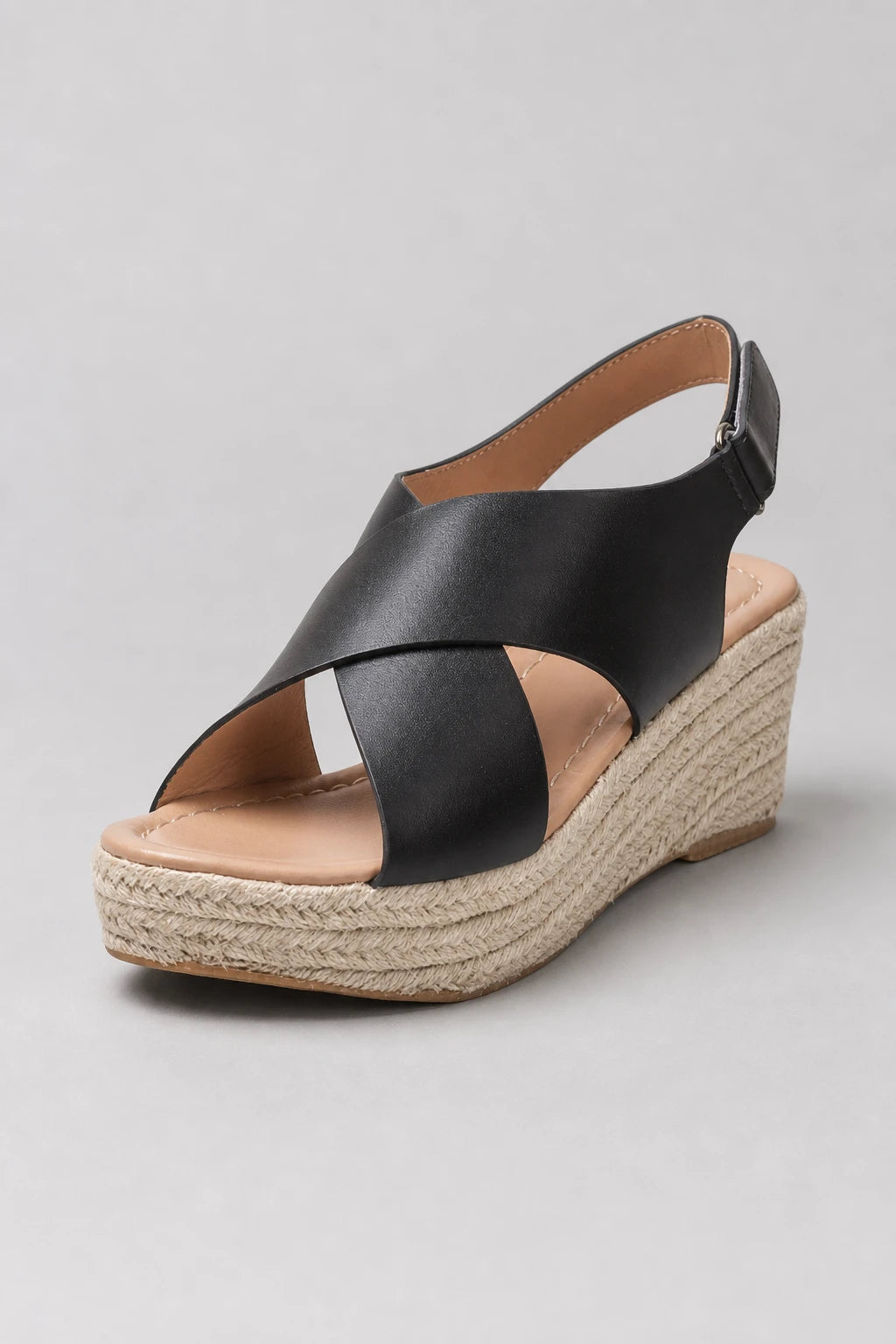 Sandalias Con Tacon Negras De Cuña Plataforma De Yute