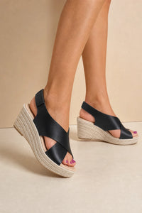 Sandalias Con Tacon Negras De Cuña Plataforma De Yute