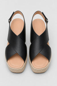 Sandalias Con Tacon Negras De Cuña Plataforma De Yute