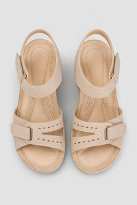 Sandalias de Cuña Beis para Mujer con Punta Abierta y Velcro