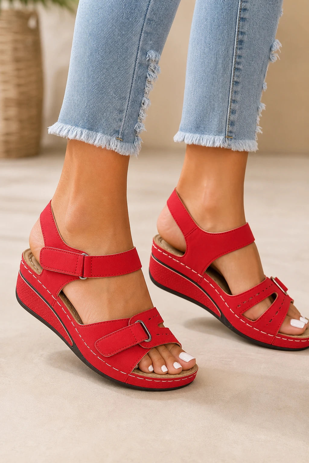 Sandalias De Cuña Rojo
