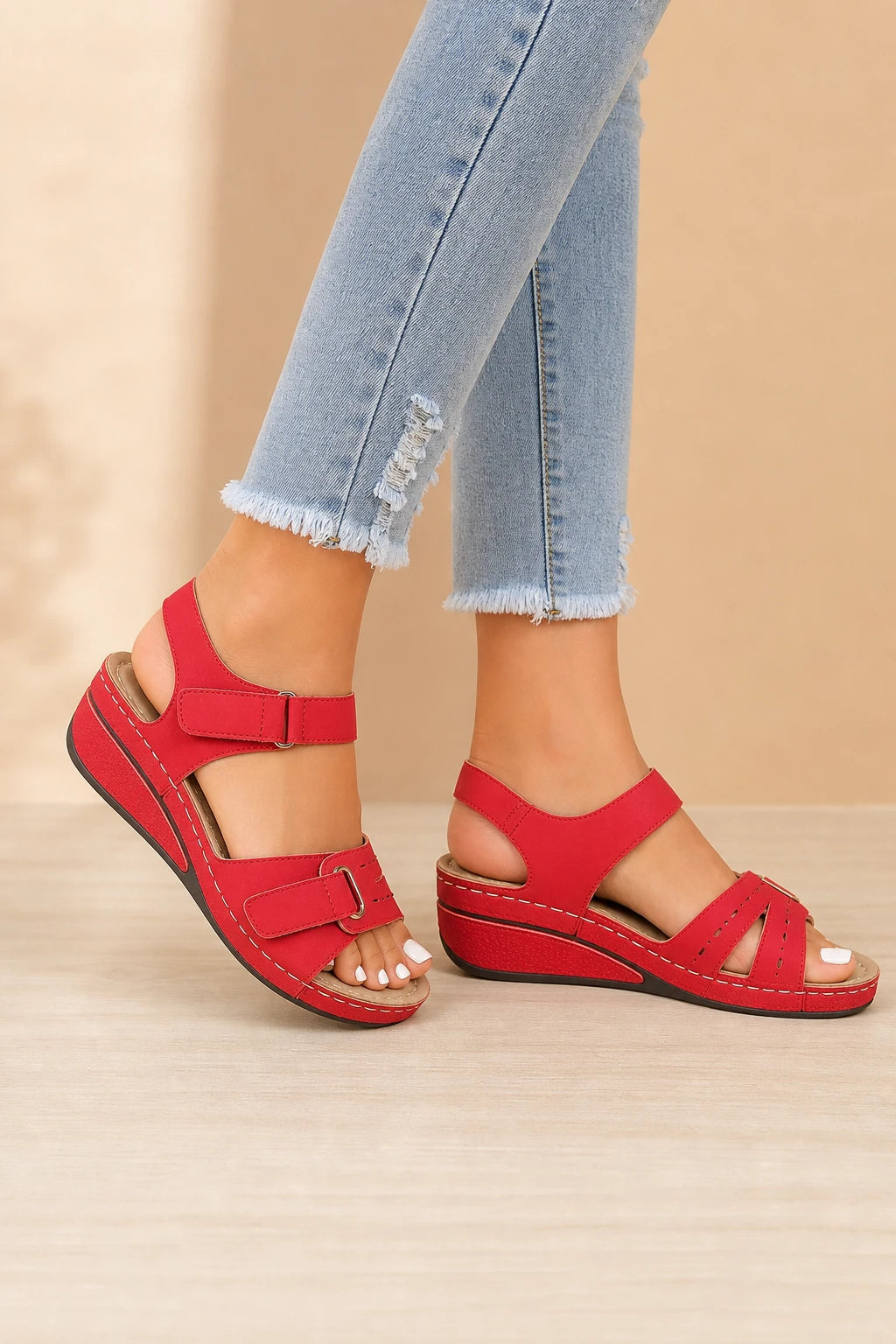 Sandalias De Cuña Rojo