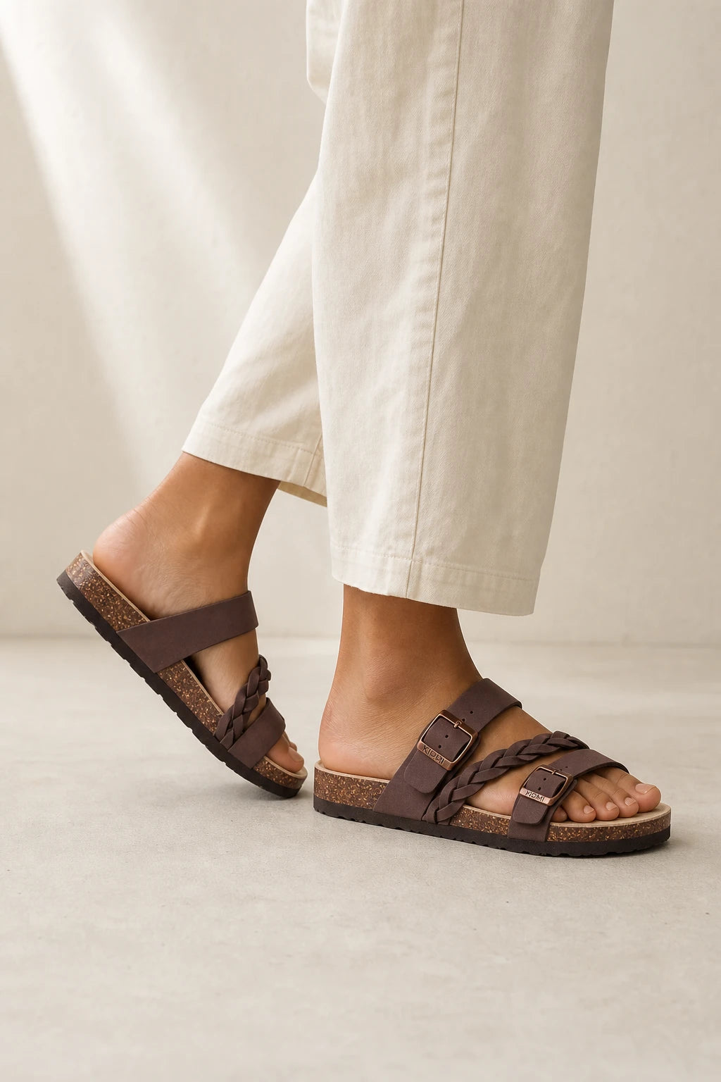 Sandalias Marrones Mujer De Corcho Con Hebillas
