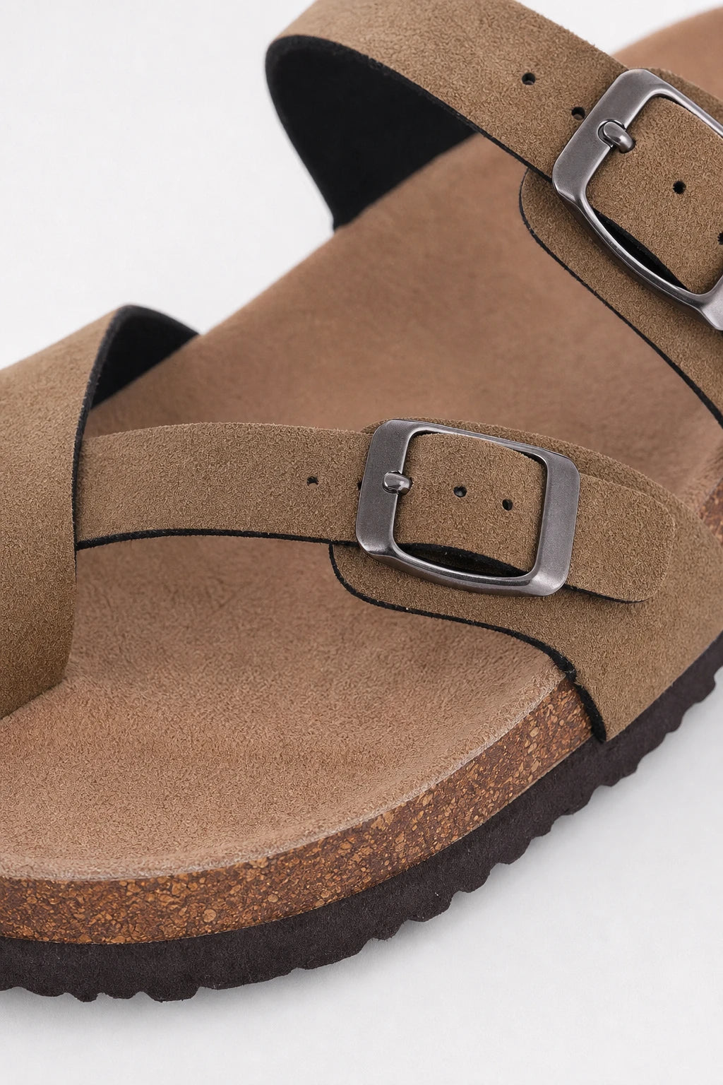 Sandalias Mujer Planas De Corcho De Gamuza