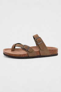 Sandalias Mujer Planas De Corcho De Gamuza