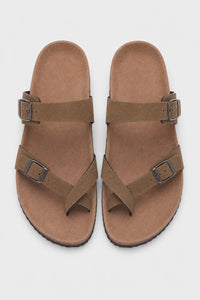 Sandalias Mujer Planas De Corcho De Gamuza