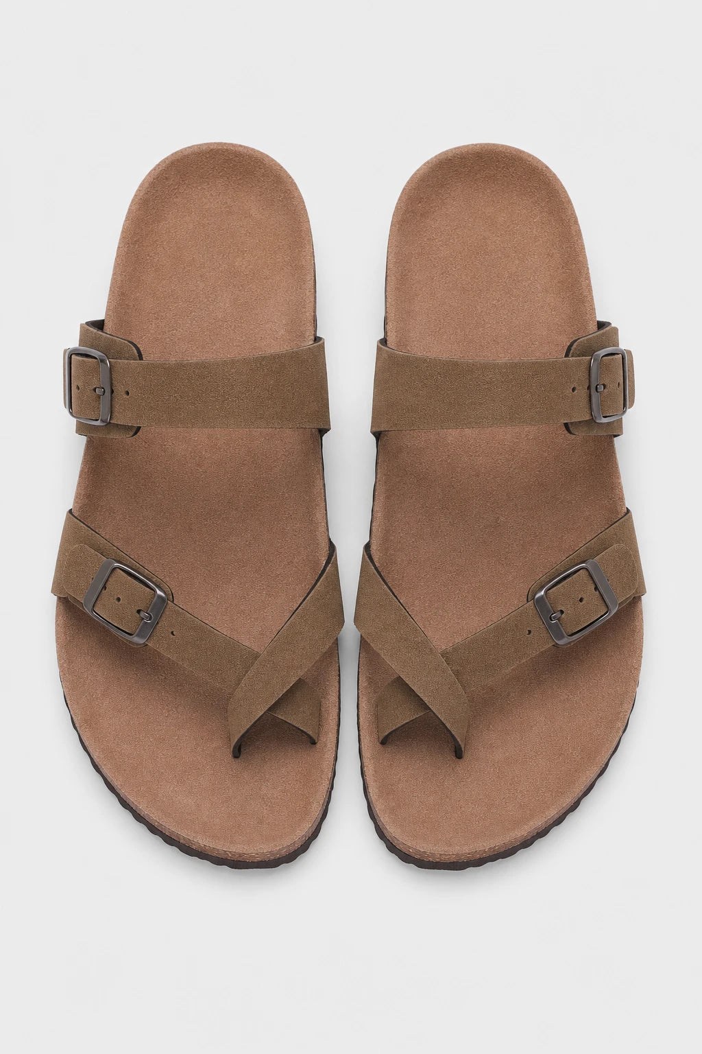 Sandalias Mujer Planas De Corcho De Gamuza