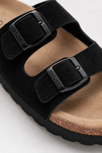 Sandalias Planas Negras Mujer Gamuza Corcho