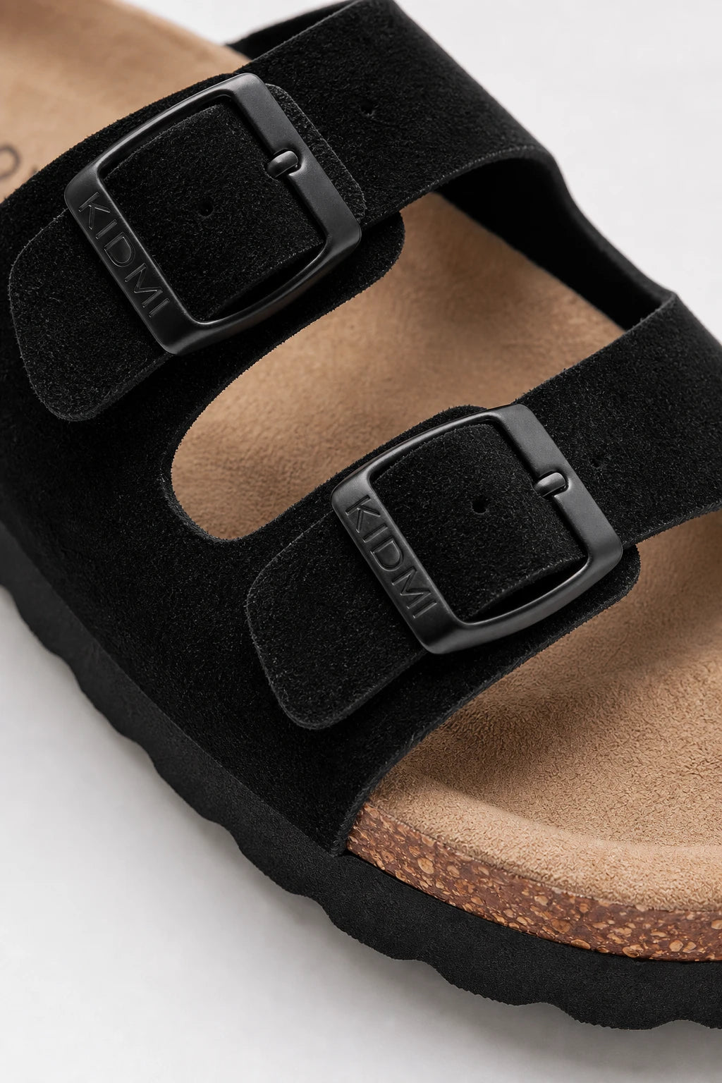 Sandalias Planas Negras Mujer Gamuza Corcho