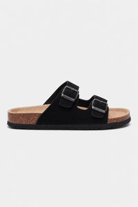 Sandalias Planas Negras Mujer Gamuza Corcho