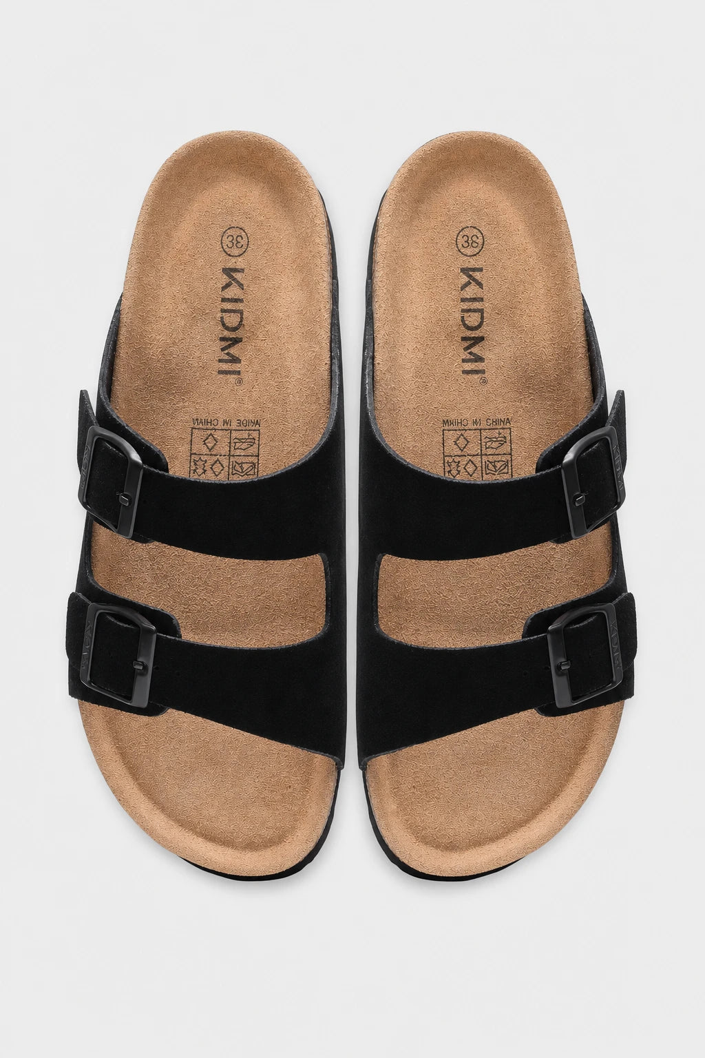 Sandalias Planas Negras Mujer Gamuza Corcho