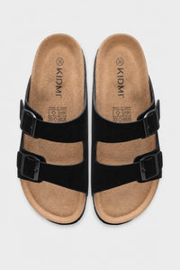 Sandalias Planas Negras Mujer Gamuza Corcho