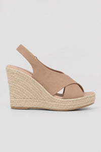 Sandalias Tacón Beige Cuña Tiras Cruzadas