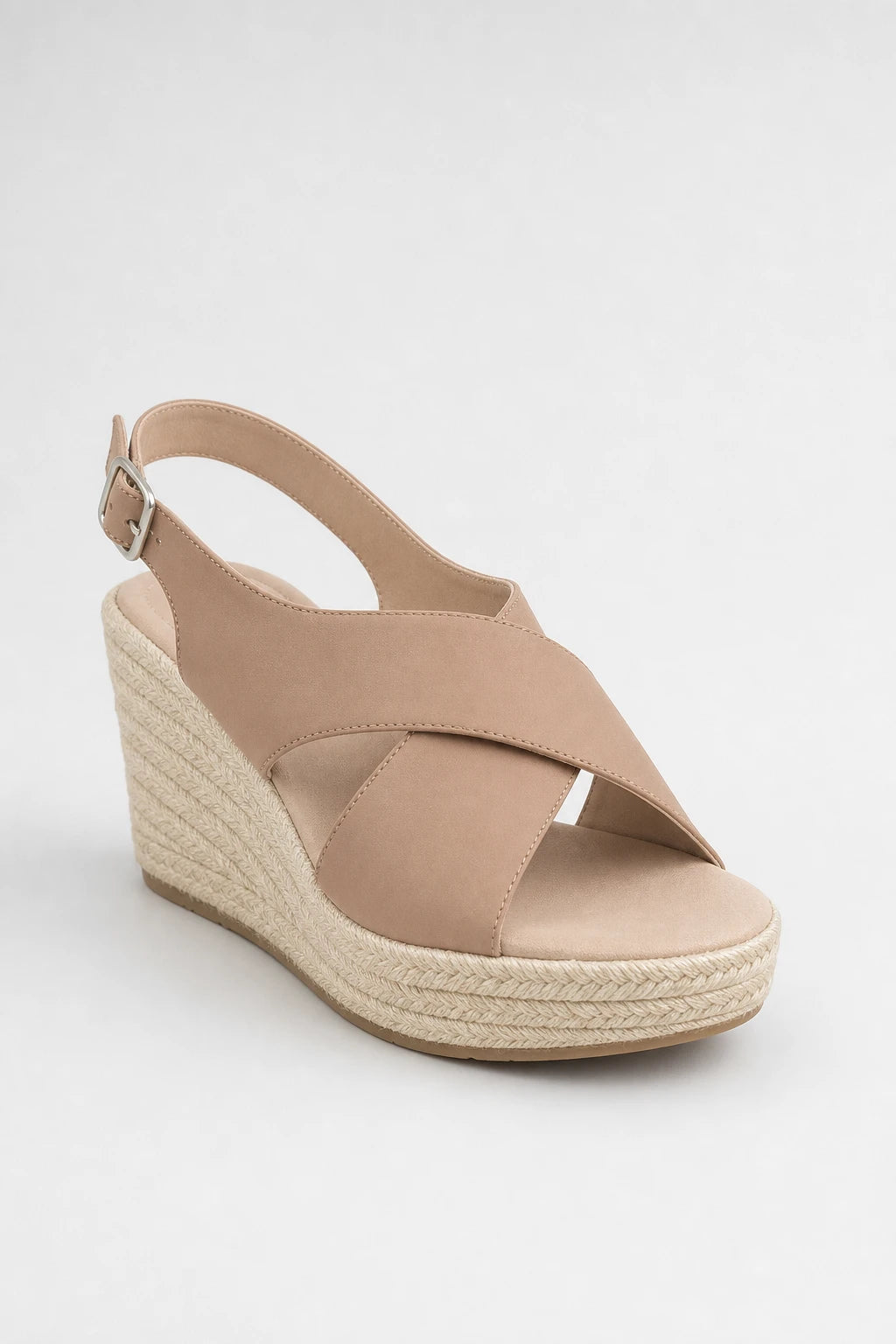 Sandalias Tacón Beige Cuña Tiras Cruzadas
