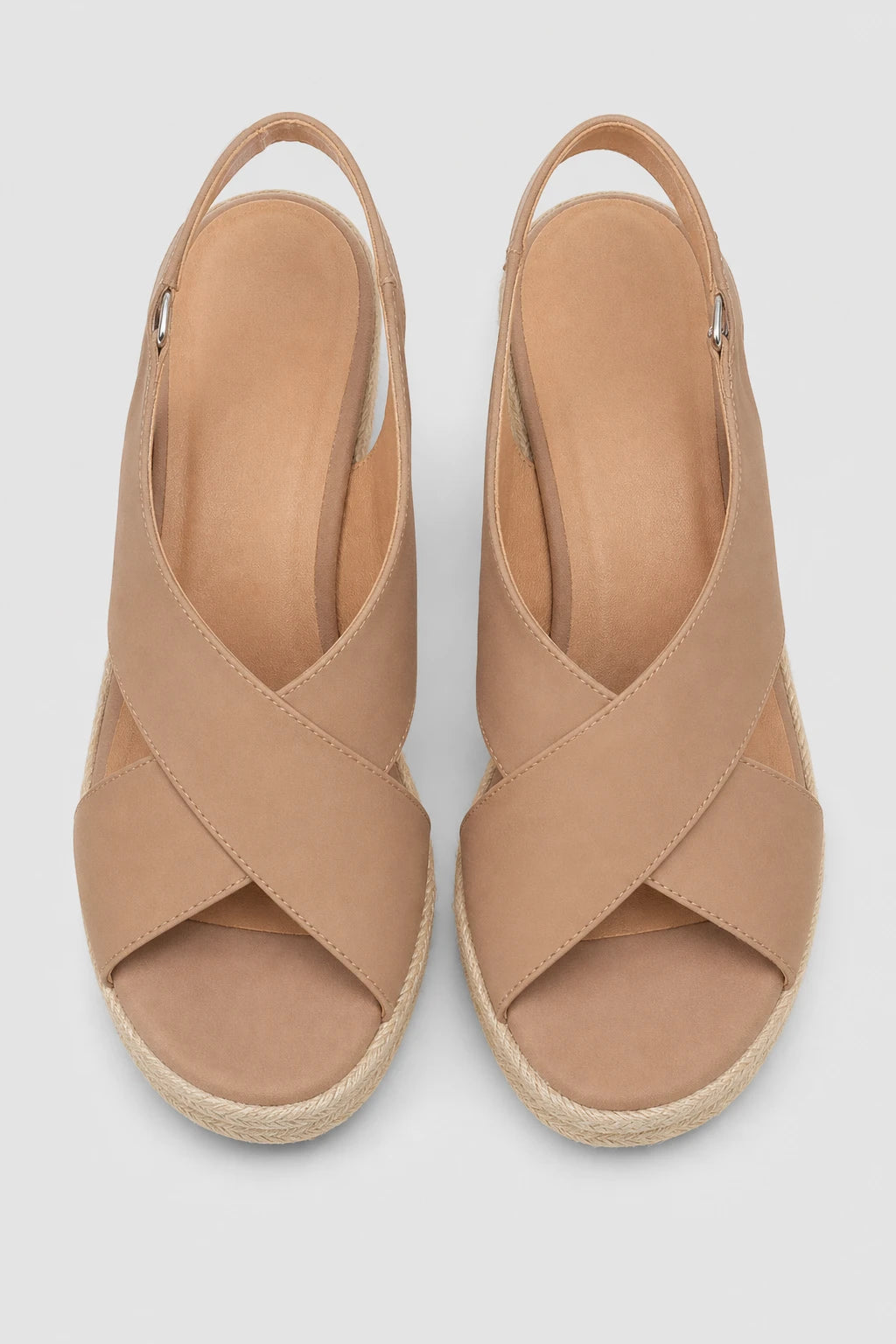 Sandalias Tacón Beige Cuña Tiras Cruzadas
