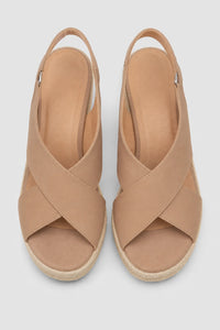 Sandalias Tacón Beige Cuña Tiras Cruzadas