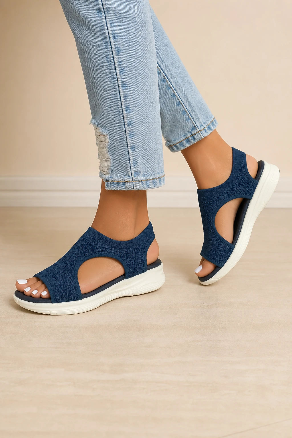 Sandalias Tacón Cómodas De Malla Tejida Con Cuña