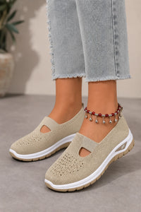 Zapatillas Beige para Mujer sin Cordones de Tejido de Punto Transpirable