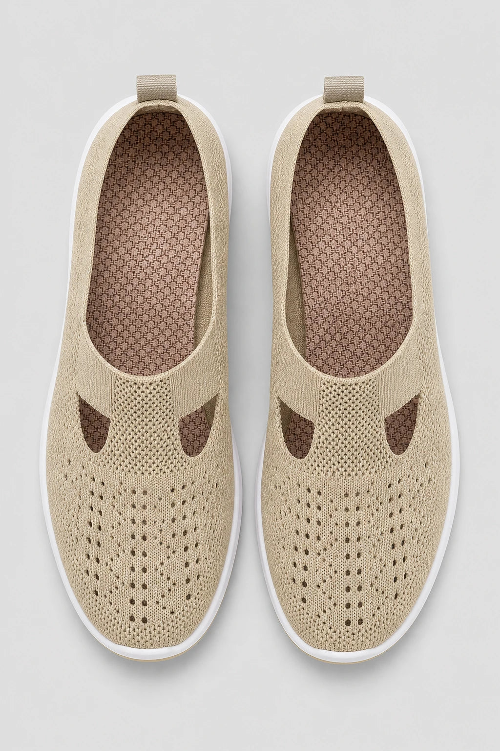 Zapatillas Beige para Mujer sin Cordones de Tejido de Punto Transpirable