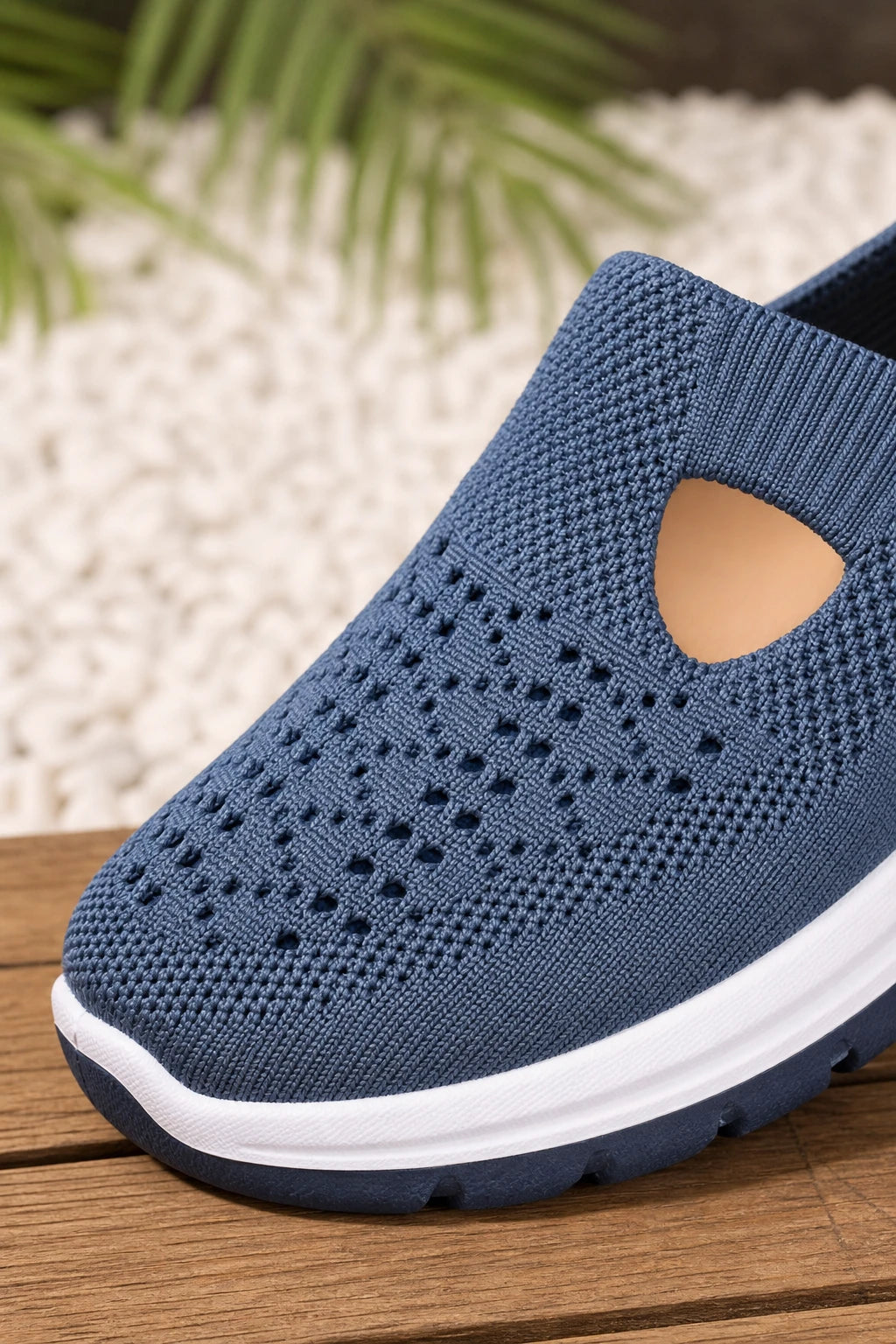 Zapatillas casuales azules para mujer sin cordones de tejido de punto