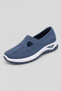 Zapatillas casuales azules para mujer sin cordones de tejido de punto