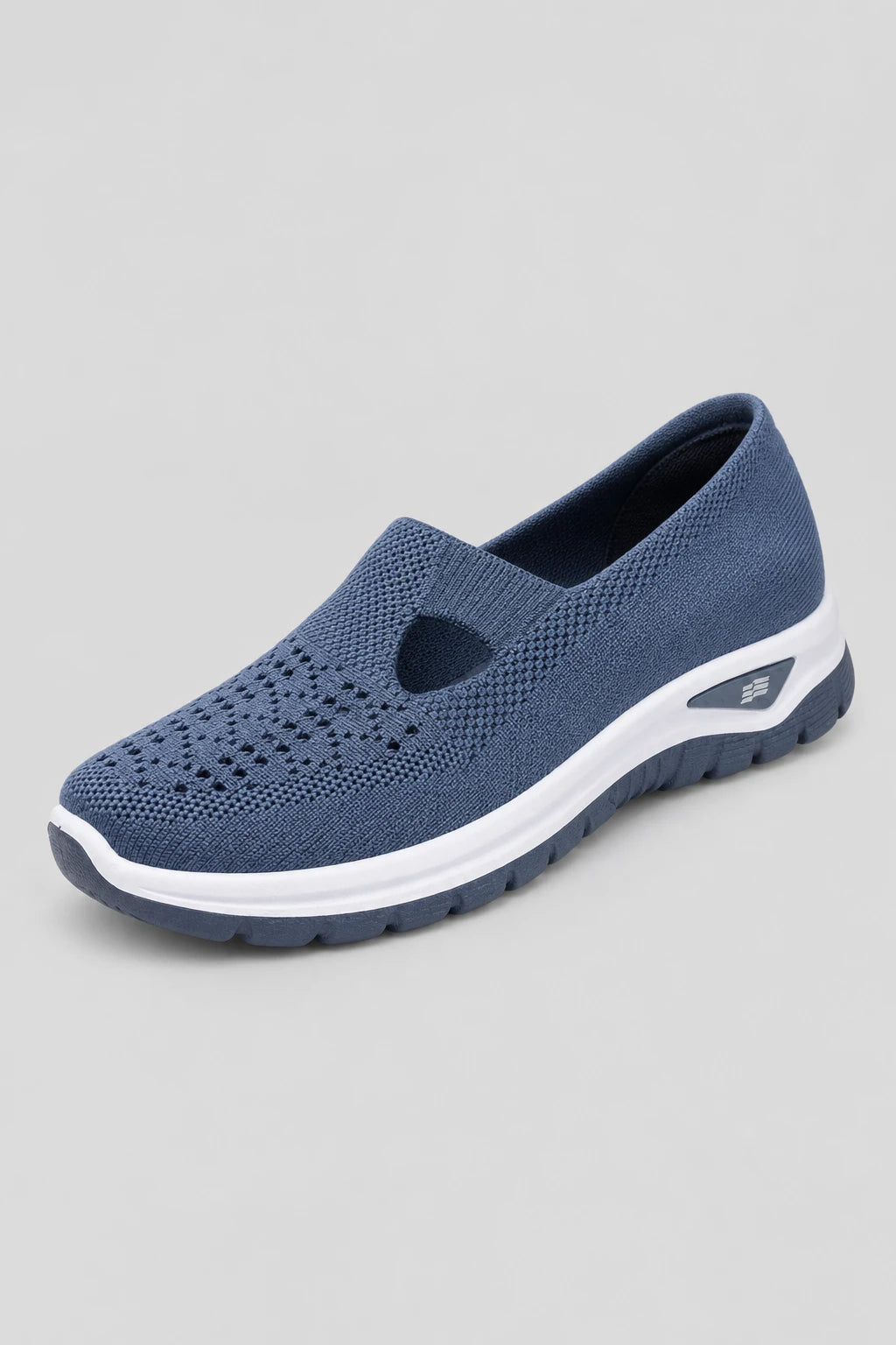 Zapatillas casuales azules para mujer sin cordones de tejido de punto