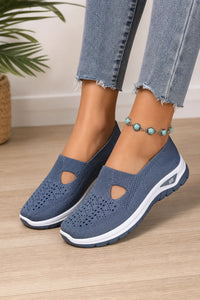 Zapatillas casuales azules para mujer sin cordones de tejido de punto