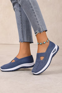 Zapatillas casuales azules para mujer sin cordones de tejido de punto