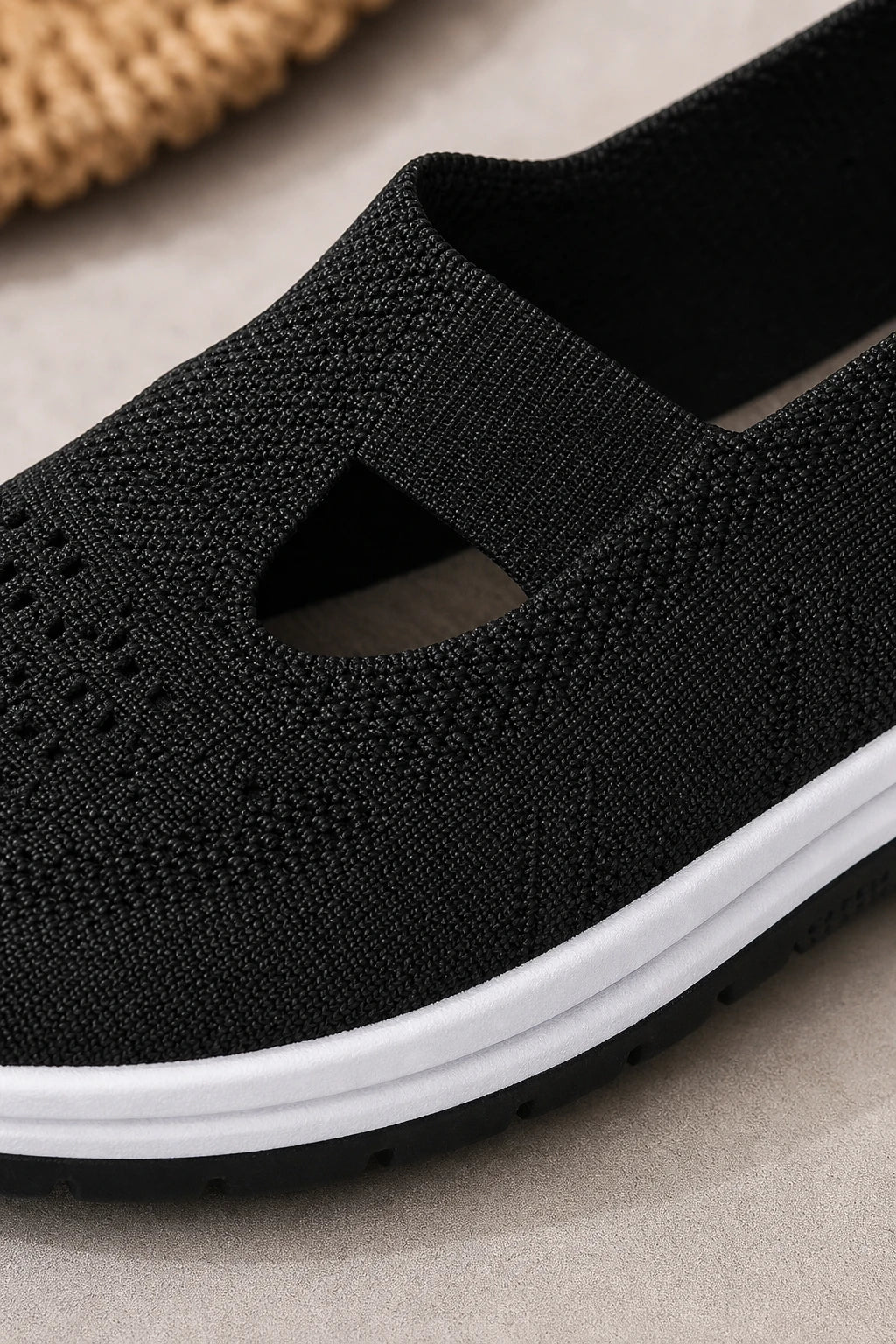 Zapatillas casuales de mujer negras sin cordones de punto transpirable