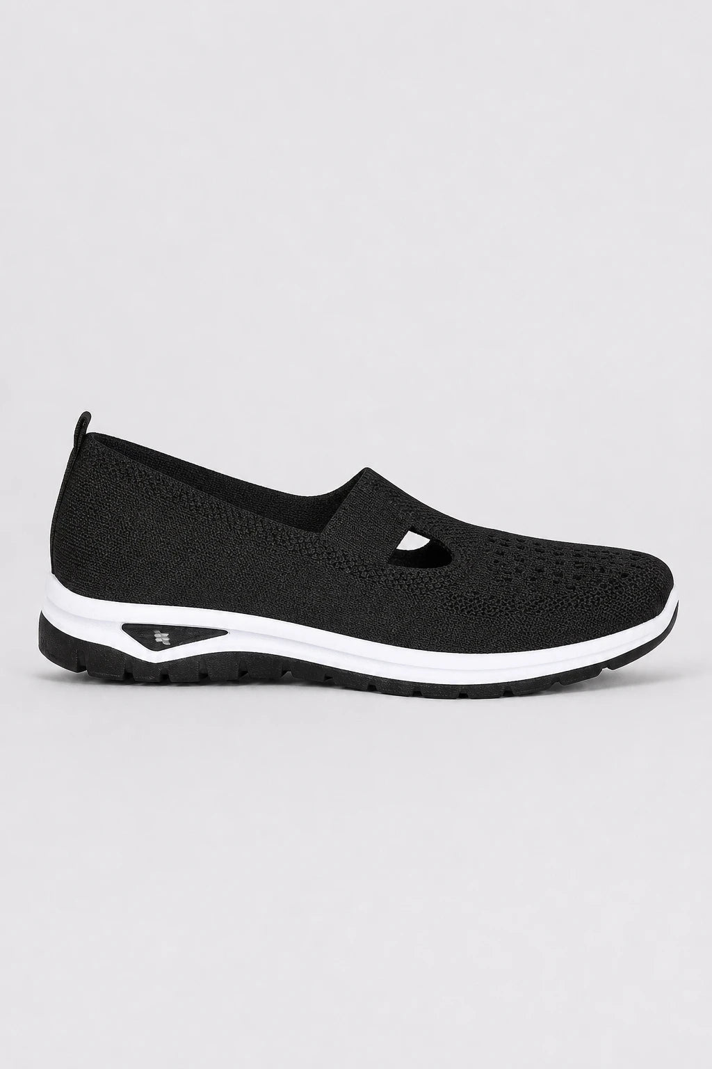 Zapatillas casuales de mujer negras sin cordones de punto transpirable