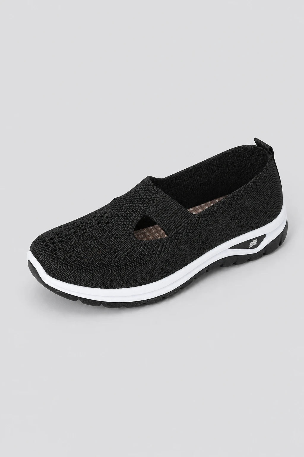 Zapatillas casuales de mujer negras sin cordones de punto transpirable