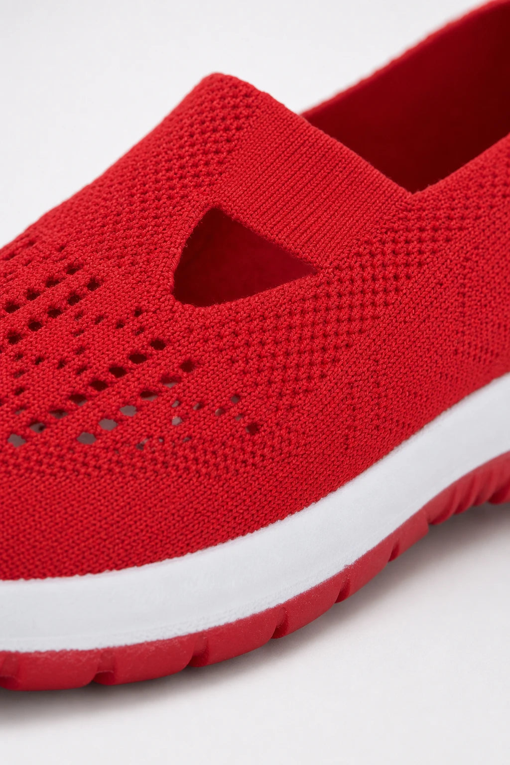 Zapatillas rojas sin cordones de punto transpirable para mujer