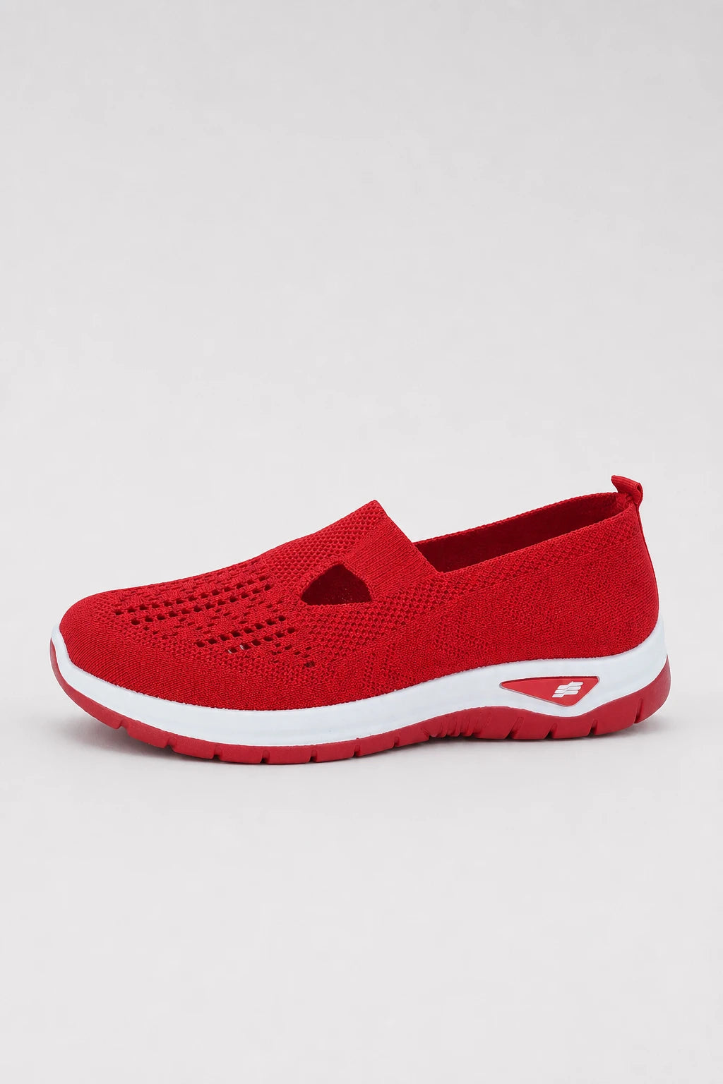 Zapatillas rojas sin cordones de punto transpirable para mujer