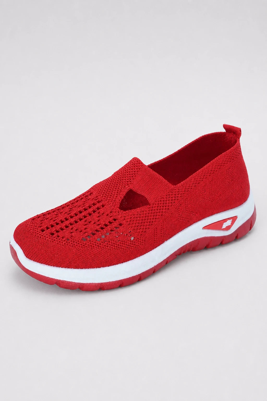 Zapatillas rojas sin cordones de punto transpirable para mujer