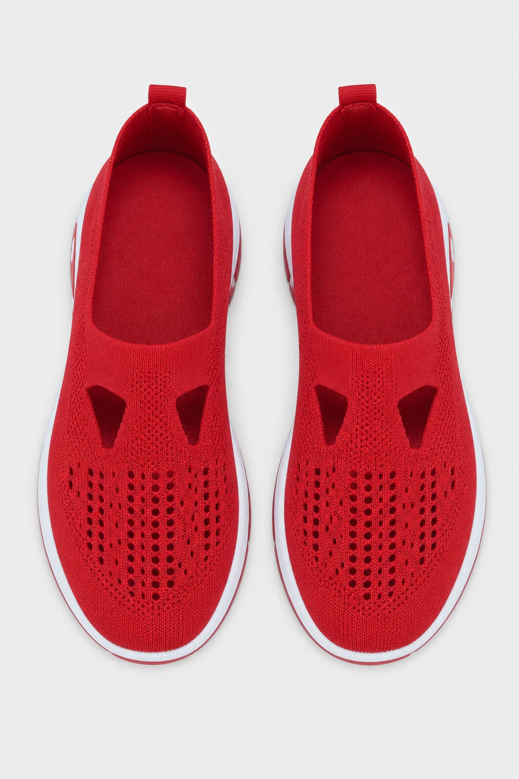 Zapatillas rojas sin cordones de punto transpirable para mujer