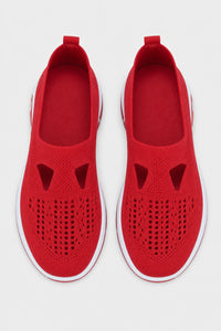Zapatillas rojas sin cordones de punto transpirable para mujer