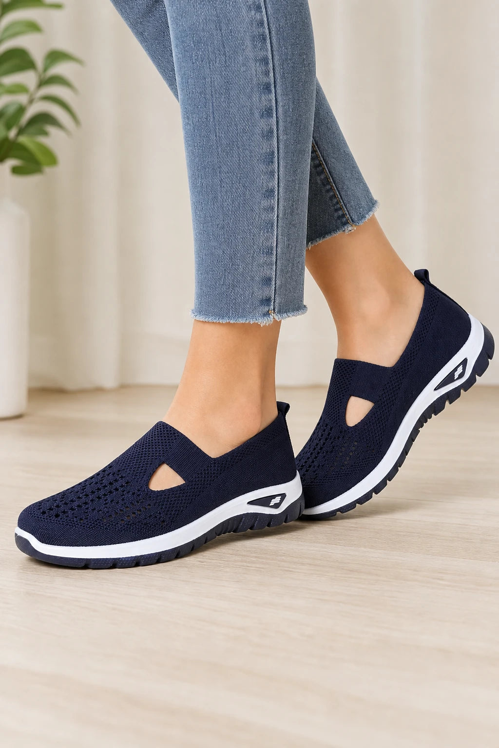 Zapatillas sin cordones para mujer de punto azul marino