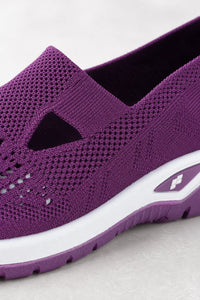 Zapatillas sin cordones para mujer de tejido de punto morado para caminar