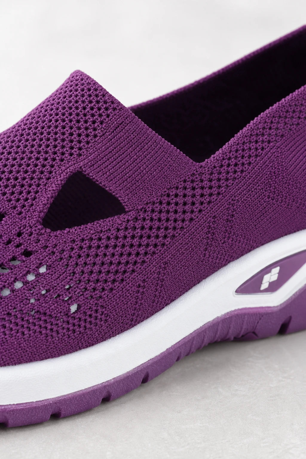 Zapatillas sin cordones para mujer de tejido de punto morado para caminar
