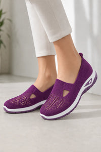 Zapatillas sin cordones para mujer de tejido de punto morado para caminar