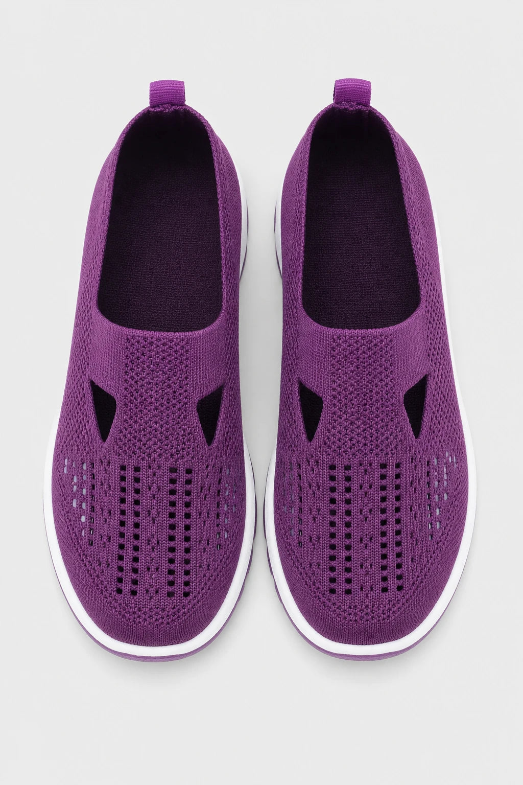 Zapatillas sin cordones para mujer de tejido de punto morado para caminar