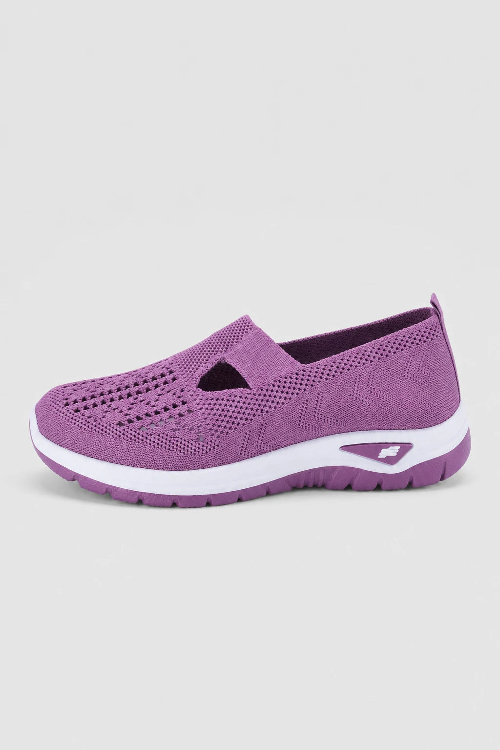 Zapatillas sin cordones para mujer de tejido de punto morado
