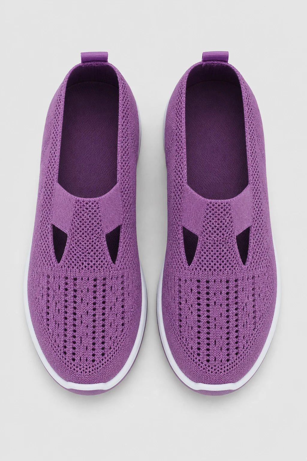 Zapatillas sin cordones para mujer de tejido de punto morado