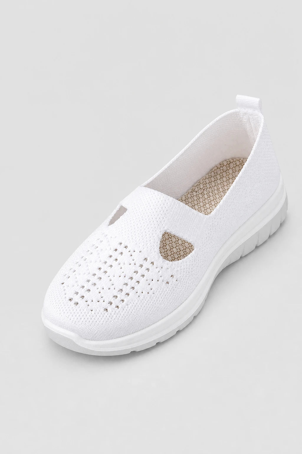 Zapatillas slip-on blancas de punto calado para mujer